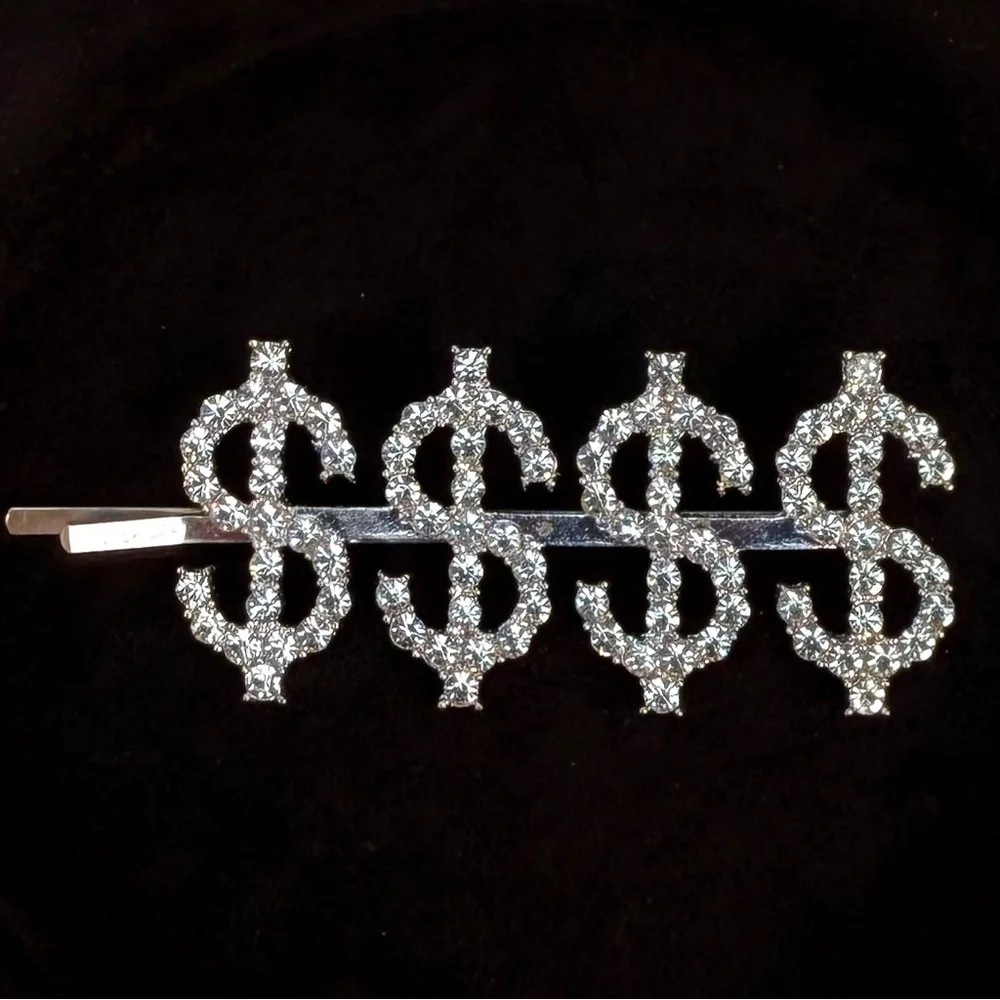 So fun, $$$$ Silvertone clear bling hair barrette